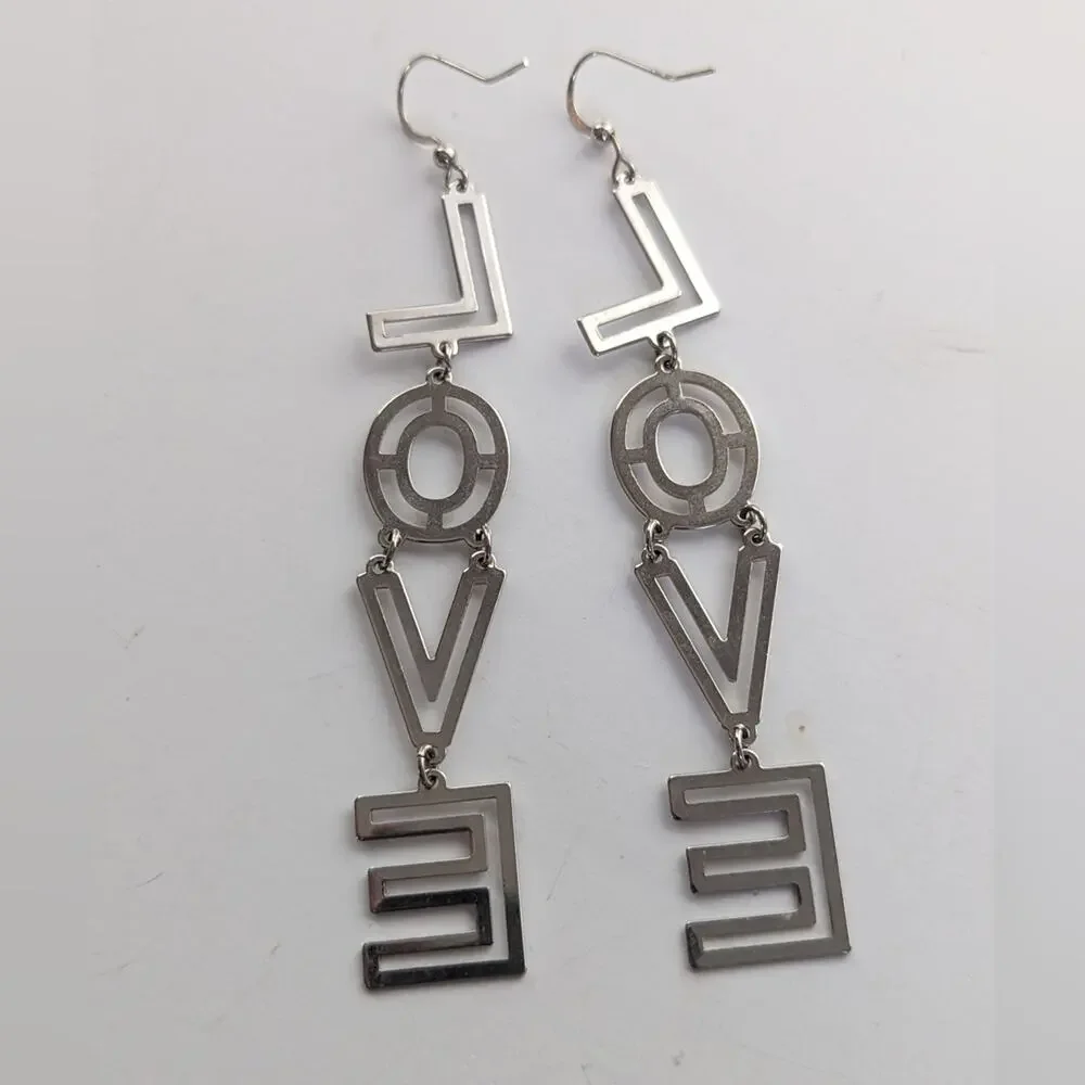 Vintage Hallmark Acrylic Red Valentines Heart and Long LOVE Dangle Hook Earrings